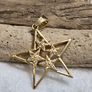 Vintage RMN Gold Tone Star Pendant with CZ Accents